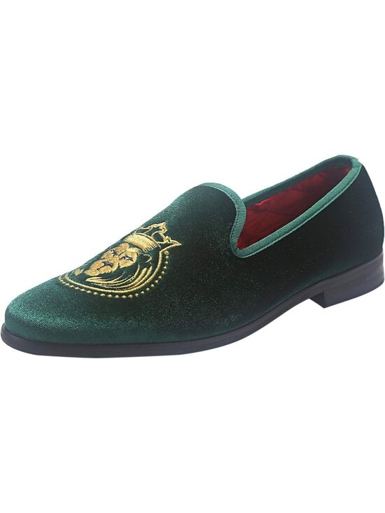 ELANROMAN Men\'s Olive Velvet Loafers Embroidered Lion Crown Formal Party Shoes main image 4